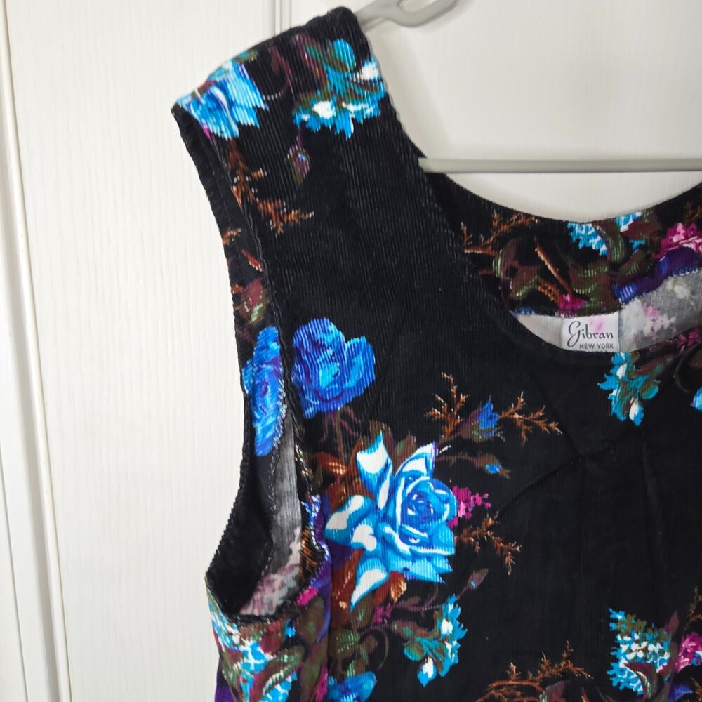 Gibran Corduroy Black Floral Maxi Dress Sleeveless Large 48" L x 42" W Vintage - Picture 4 of 9